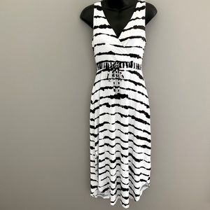 La Blanca, size S, black and white striped dress, EUC